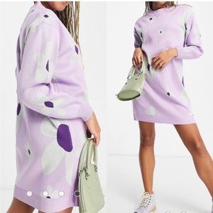 Daisy Street relaxed knitted sweater dress in retro floral size 2X